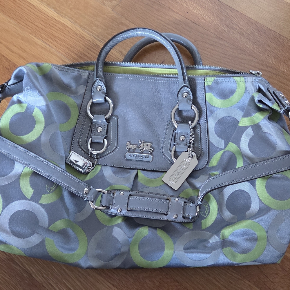 Coach Gray and Lime Patterned Travel Bag